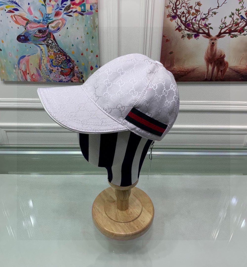 Gucci Original GG Canvas Baseball Hat With Web White GG Hat