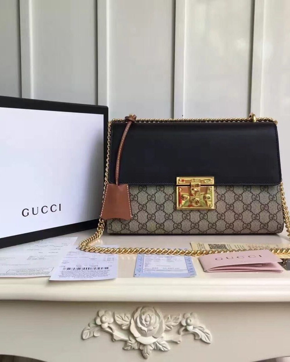 1:1 Replica Gucci Padlock Medium GG Shoulder Bag Beige/Ebony Supreme Canvas For Women, Women's Handbags, Crossbody Bags 12in/30cm GG 409486