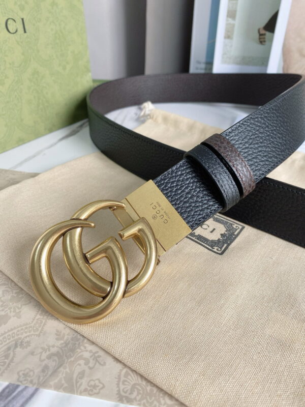 1:1 Replica Gucci Reversible Belt With Double G Buckle Black/Light Brown, GG Women Belt 643847 CAO2T 8170