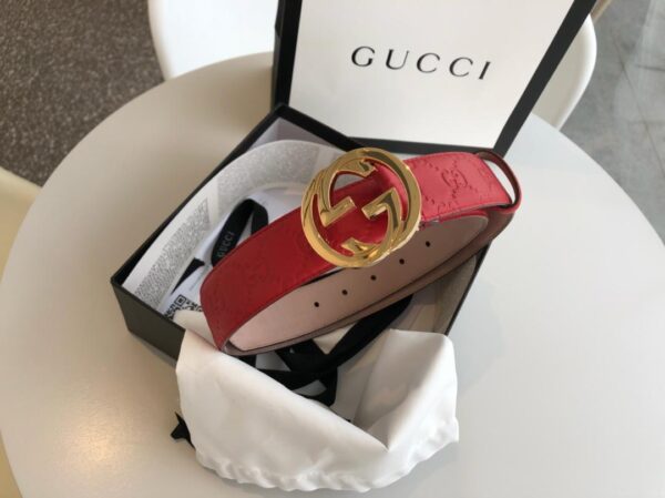 1:1 Replica Gucci Signature Belt Red/Cream GG, Women Belt 370543
