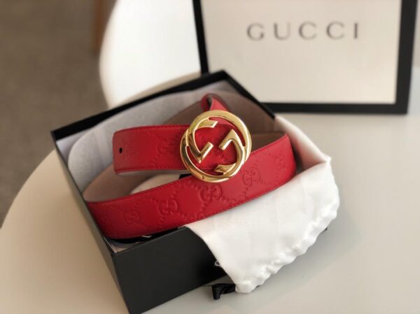 1:1 Replica Gucci Signature Belt Red/Cream GG, Women Belt 370543