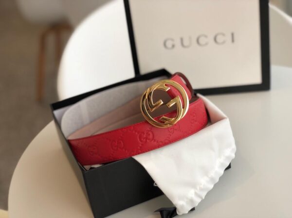 1:1 Replica Gucci Signature Belt Red/Cream GG, Women Belt 370543