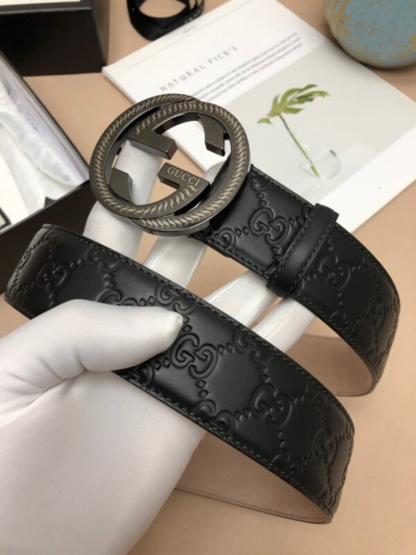 1:1 Replica Gucci Signature Belt With Patterned Interlocking G Buckle Black For Women, Women Belt
