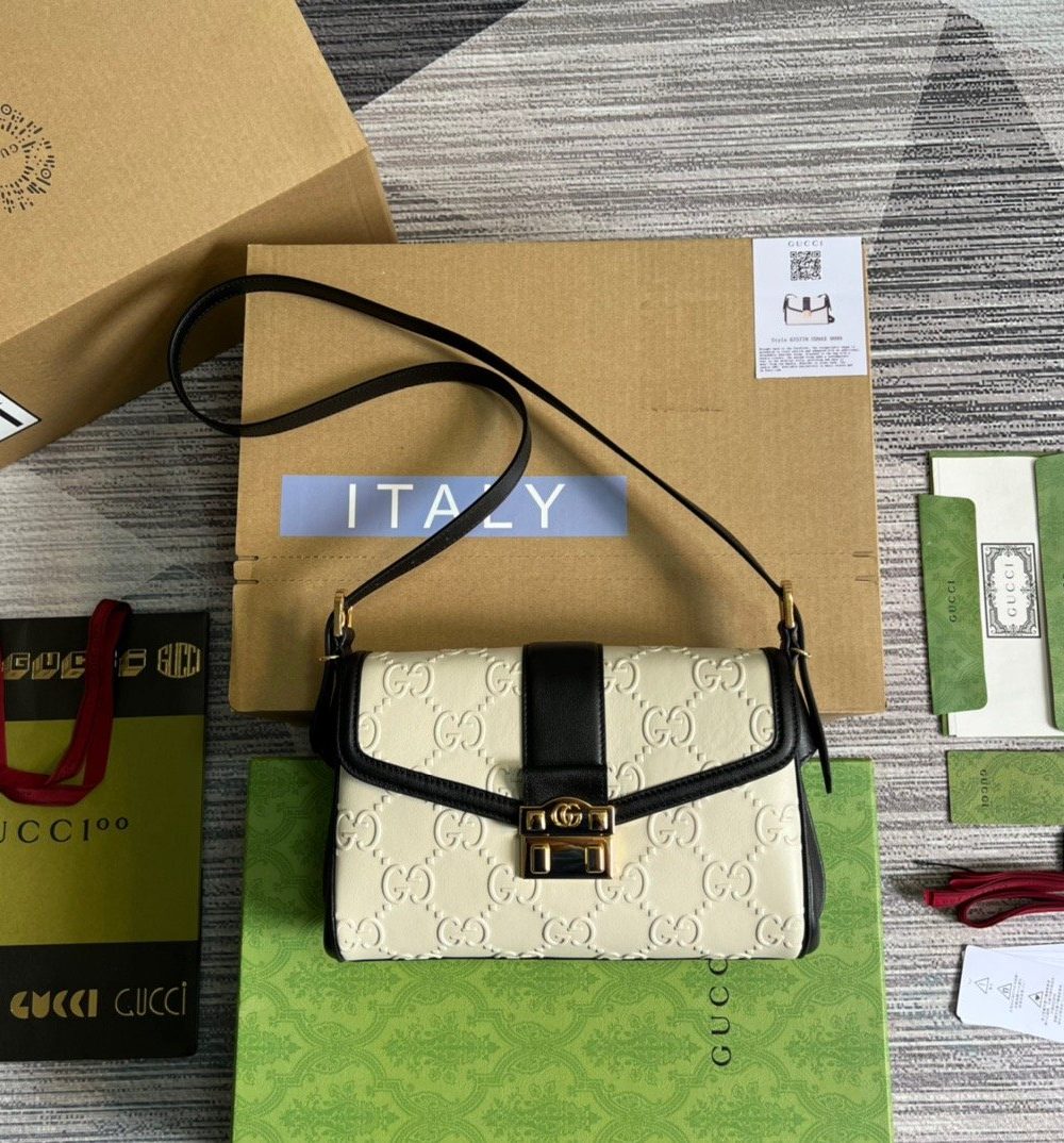 1:1 Replica Gucci Small GG Top Handle Bag White For Women, Women's Bags 17.7in/19cm GG ‎675791 UD9AX 9099