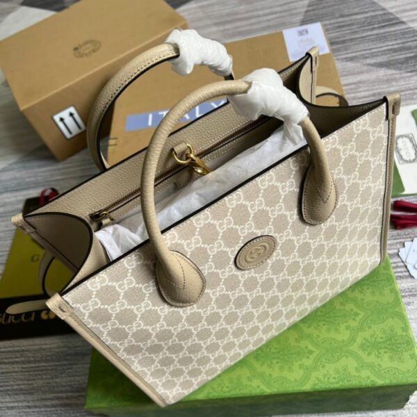 1:1 Replica Gucci Small Tote Bag With Interlocking G Beige For Women, Women's Bags 12.2in/31cm GG ‎659983 UULBT 9683