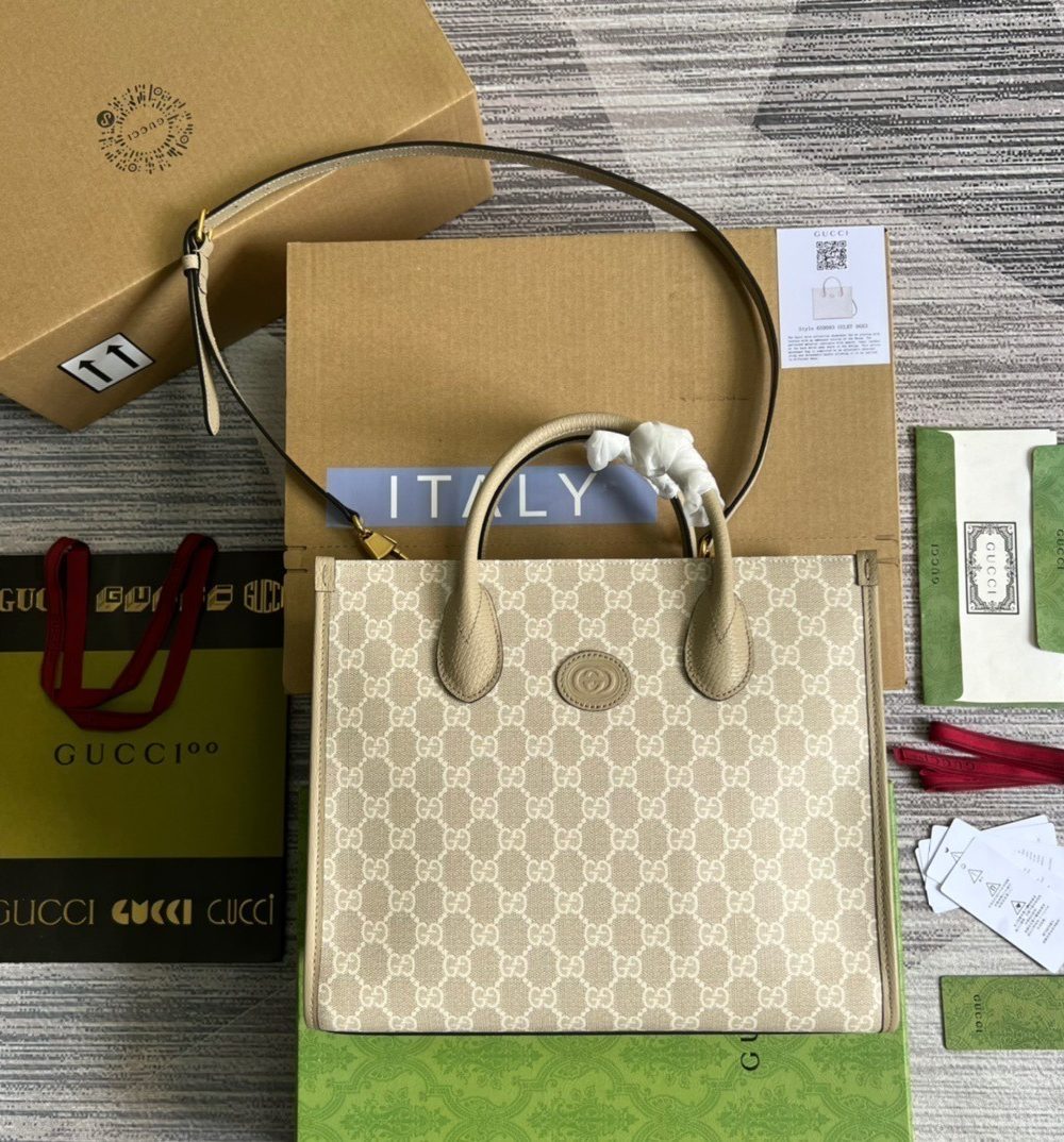 1:1 Replica Gucci Small Tote Bag With Interlocking G Beige For Women, Women's Bags 12.2in/31cm GG ‎659983 UULBT 9683