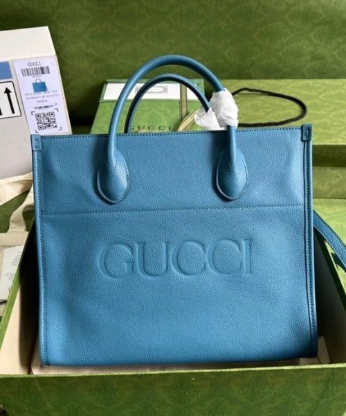 1:1 Replica Gucci Small tote With Gucci Logo Blue For Women 12.4in/31.5cm GG 674822 0E8IG 4432