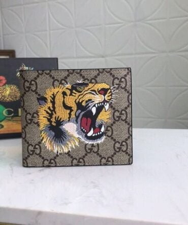 1:1 Replica Gucci Tiger Print GG Supreme Bi-Fold Wallet For Men, Men's Wallet 11cm/4.3in GG 451268 K5Z1N 8666