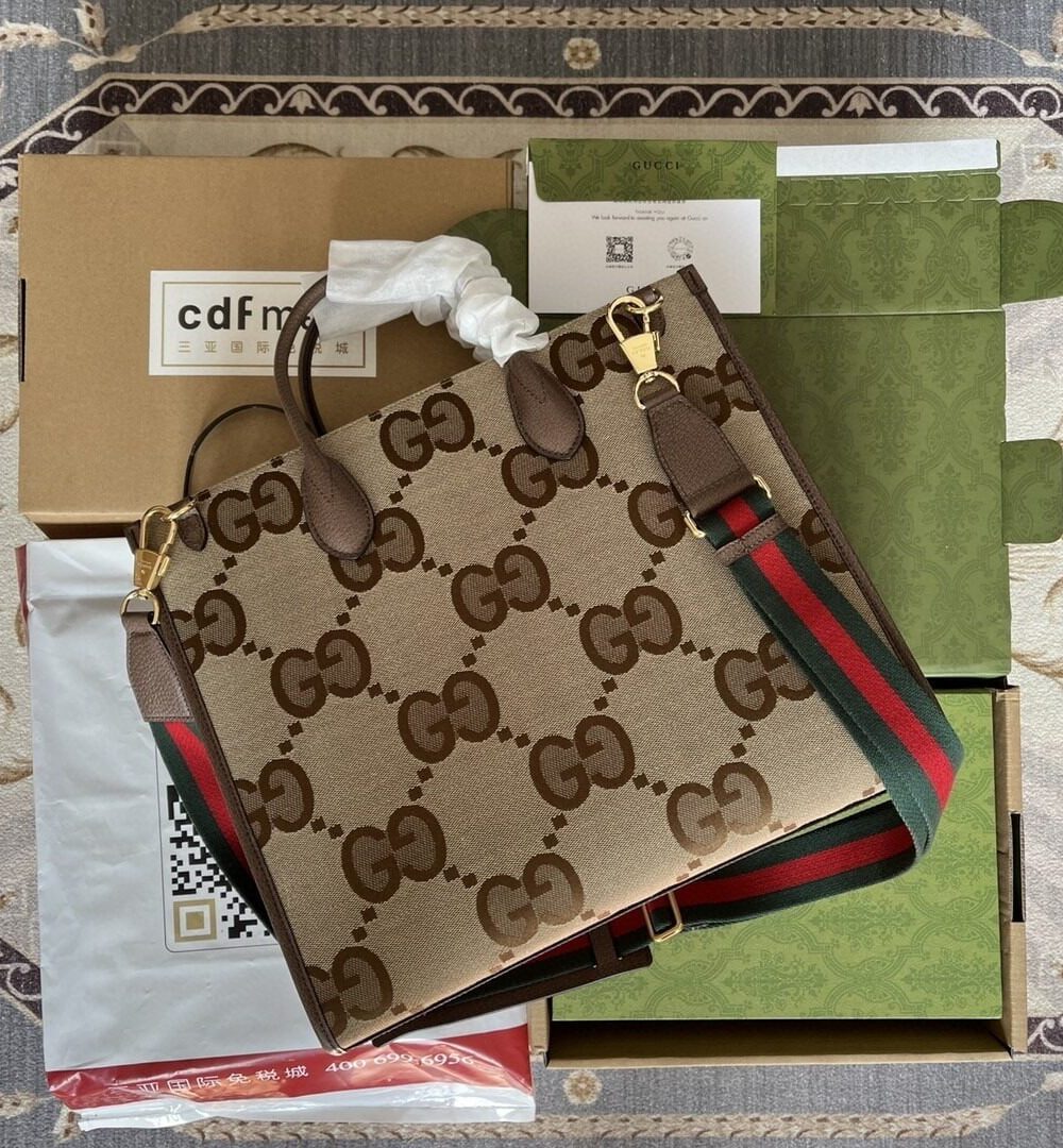 1:1 Replica Gucci Tote Bag With Jumbo Camel And Ebony Jumbo GG Canvas For Women 14.6in/37cm 678839 UKMDG 2570