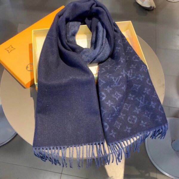 Gucci Wool Stole Pattern Knitted Navy Blue Scarf 180cm/71in