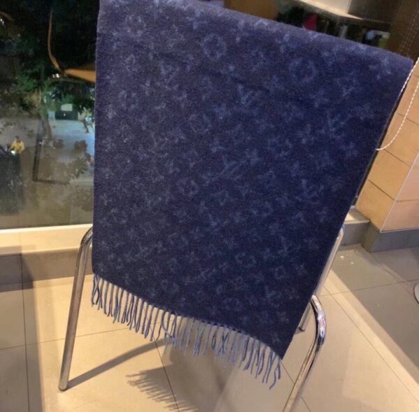 Gucci Wool Stole Pattern Knitted Navy Blue Scarf 180cm/71in