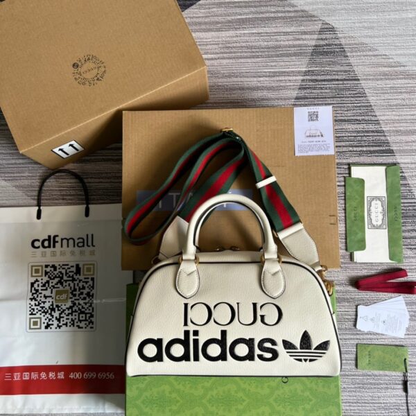 1:1 Replica Gucci x Adidas Mini Duffle Bag White For Women, Women's Bags 12.4in/32cm GG 702397 U3ZCT 8727