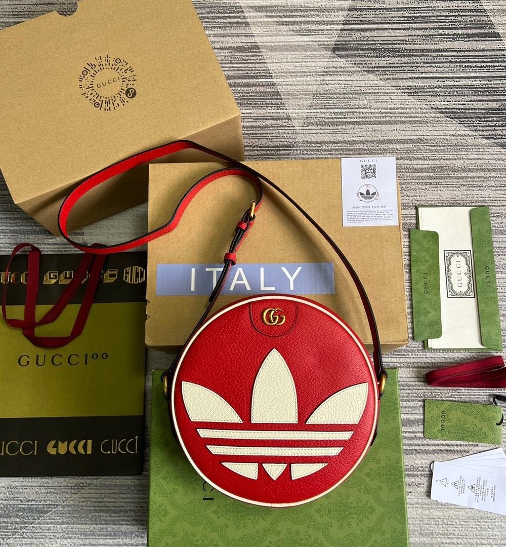 1:1 Replica Gucci x Adidas Ophidia Shoulder Bag Red For Women, Women's Bags 8.6in/22cm GG 702626 DJ24T 6484