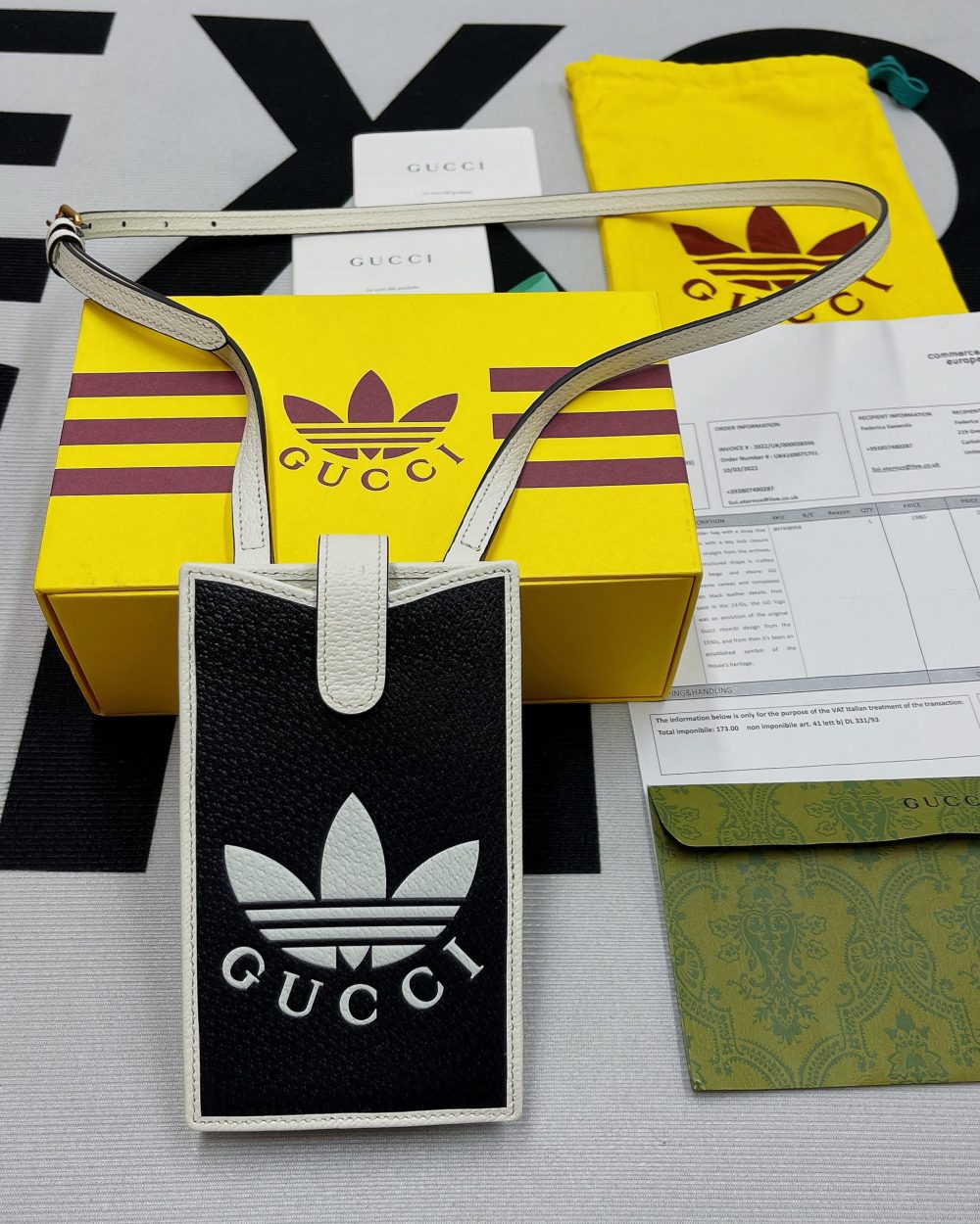 1:1 Replica Gucci x Adidas Phone Case Black For Women, Women's Bags 7.3in/18cm GG
