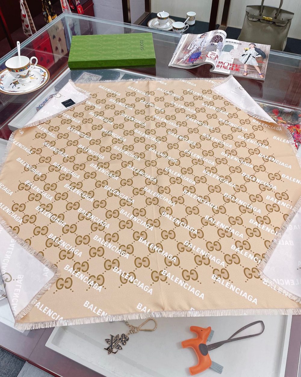 Gucci x Balenciaga in Light Brown Square Scarf 90cm/35in