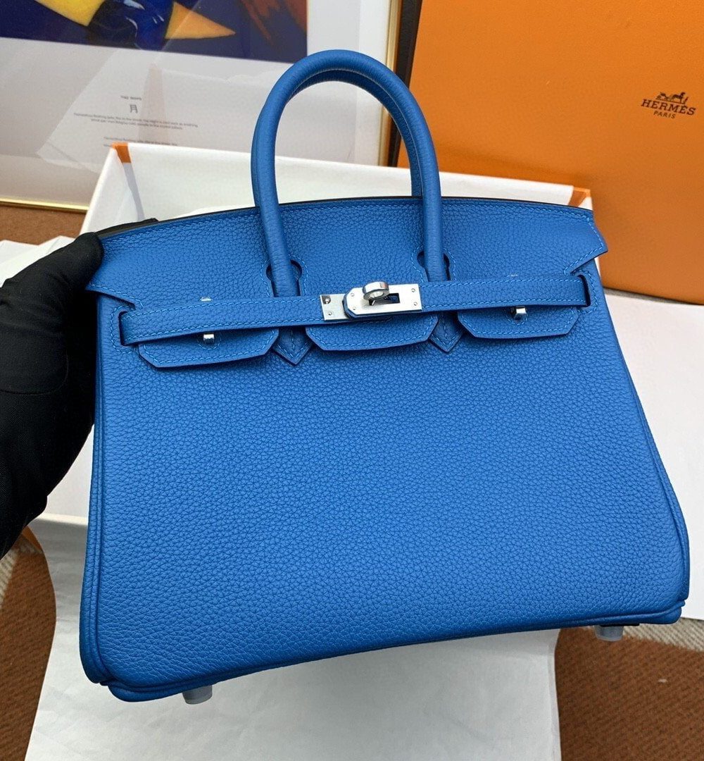 1:1 Replica Hermes Birkin Nata Swift Blue For Women Silver Toned Hardware 10in/25cm