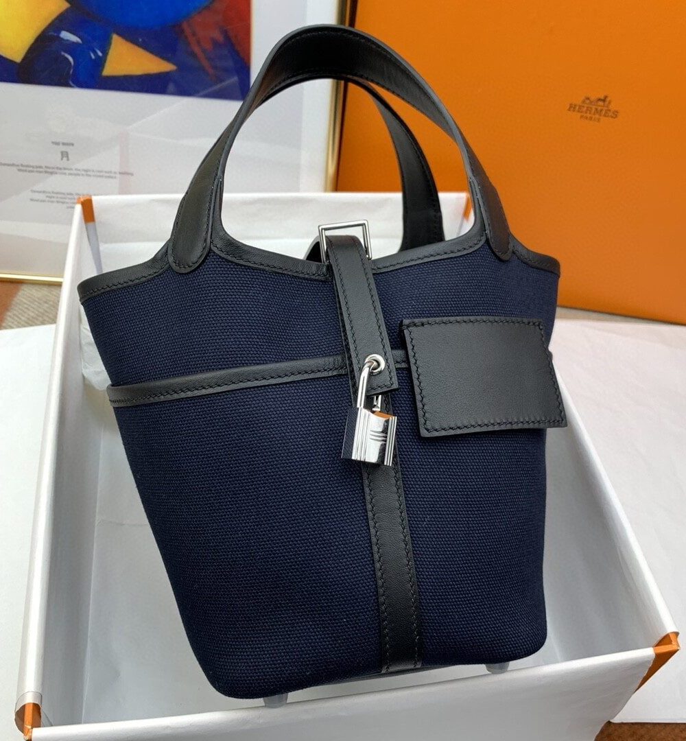 1:1 Replica Hermes Cargo Picotin Lock 18 Dark Blue, Silver Toned Hardware Bag For Women, Women's Handbags, Shoulder Bags 7.1in/18cm