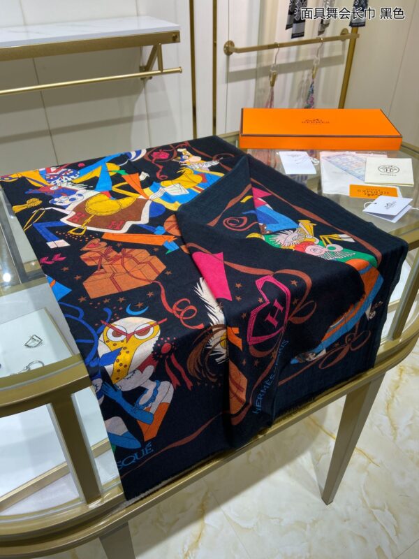 Hermes Cashmere Multicolor in Black Scarf 200cm/79in 