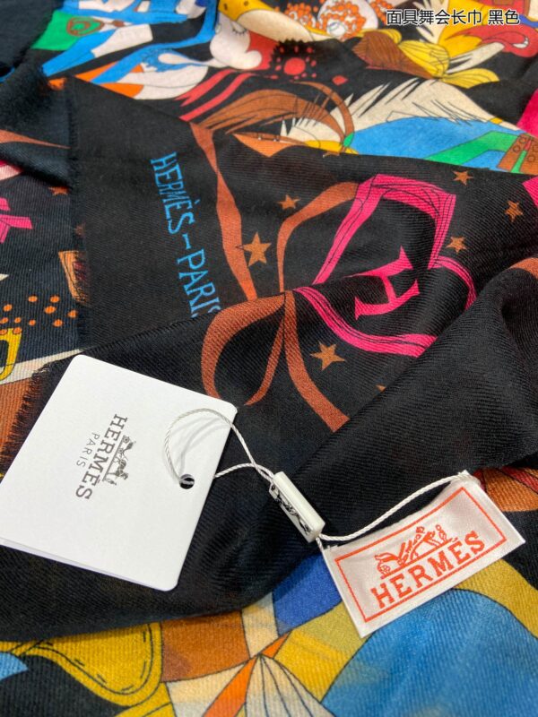 Hermes Cashmere Multicolor in Black Scarf 200cm/79in 