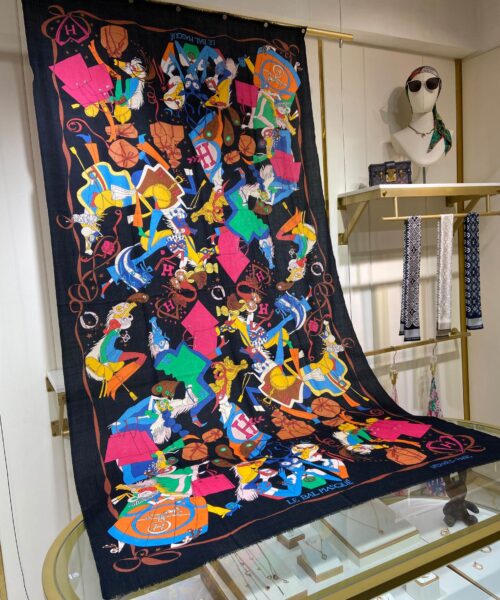 Hermes Cashmere Multicolor in Black Scarf 200cm/79in 