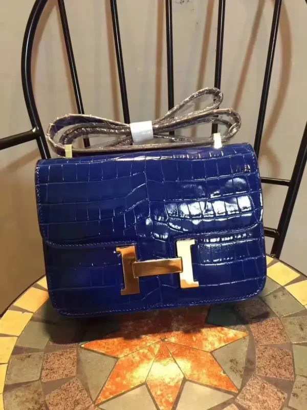 1:1 Replica Hermes Constance 24 Pattern Crocodile Blue For Women, Women's Handbags, Shoulder Bag 9.4in/24cm
