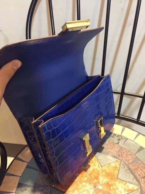 1:1 Replica Hermes Constance 24 Pattern Crocodile Blue For Women, Women's Handbags, Shoulder Bag 9.4in/24cm
