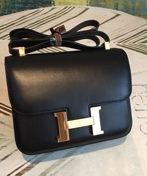 1:1 Replica Hermes Constance 24 Swift Black For Women Gold Toned Hardware, Women's Handbags, Shoulder Bags 9.5in/24cm