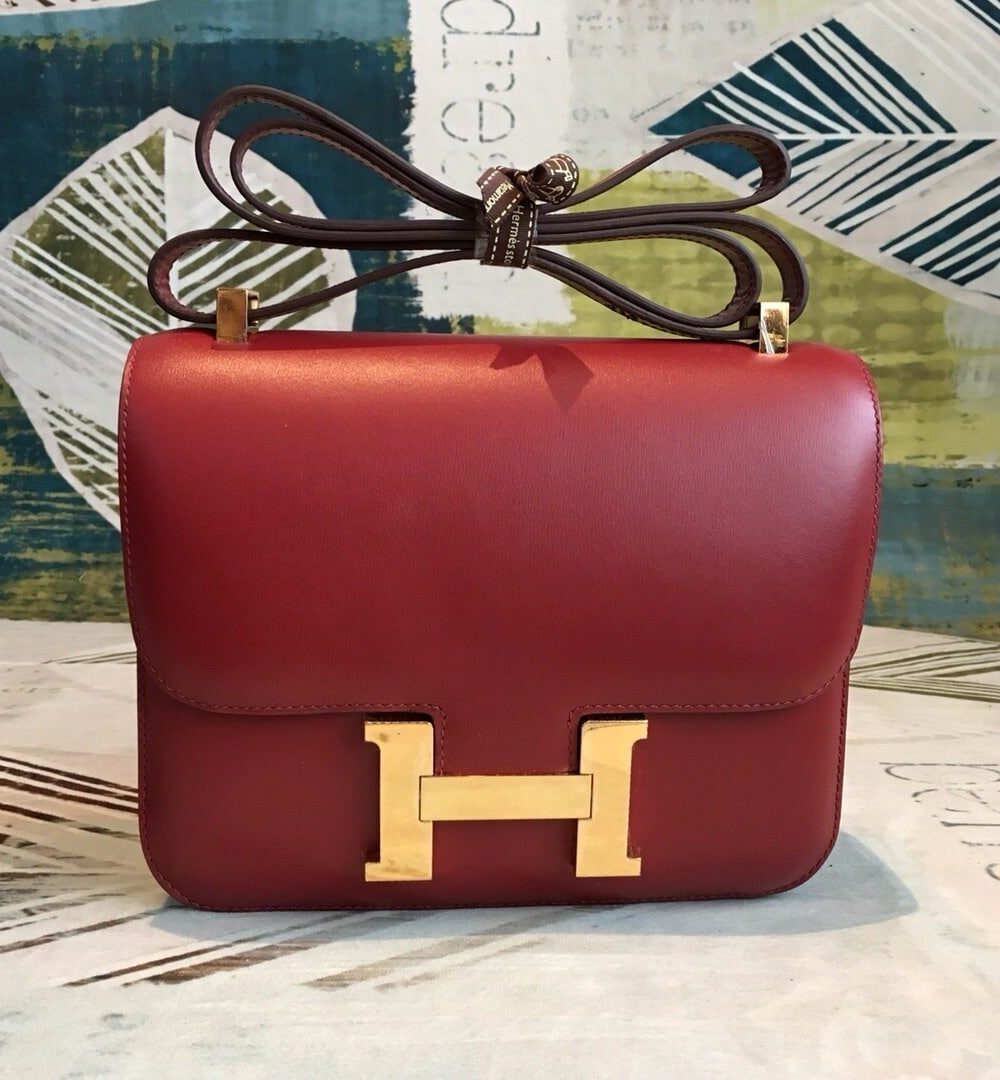 1:1 Replica Hermes Constance Burgundy For Women Gold Toned Hardware 9.5in/24cm
