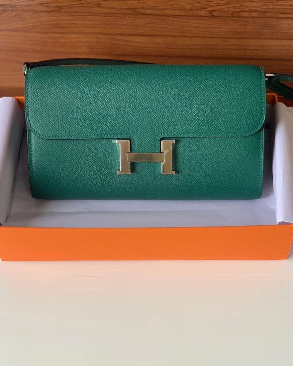1:1 Replica Hermes Constance Epsom Long To Go Wallet Green For Women, Women's Wallet 8.1in/21cm