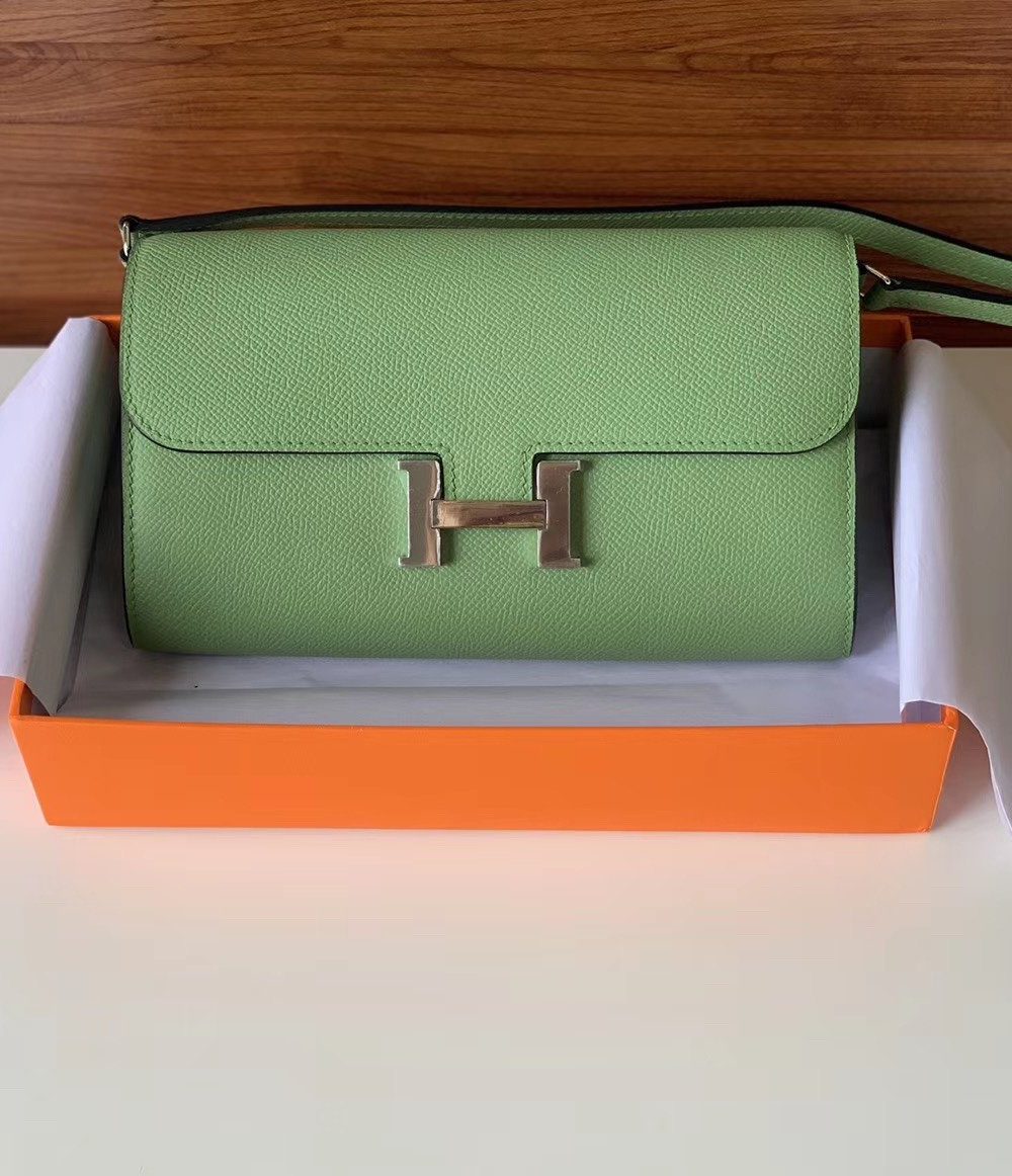 1:1 Replica Hermes Constance Epsom Long To Go Wallet Light Green For Women, Women's Wallet 8.1in/21cm