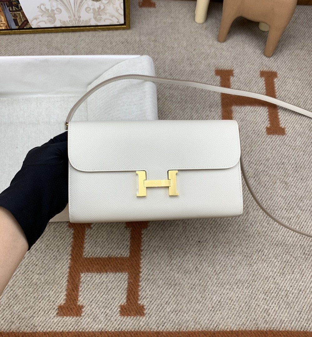 1:1 Replica Hermes Constance Long Togo Wallet White, Gold Toned Hardware Bag For Women, Women's Handbags, Shoulder Bags 8.1in/21cm
