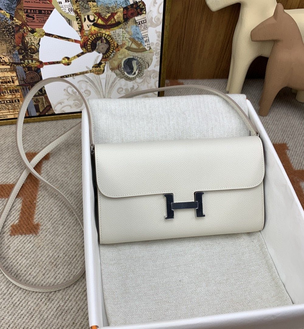 1:1 Replica Hermes Constance Long Togo Wallet White, Silver Toned Hardware Bag For Women, Women's Handbags, Shoulder Bags 8.1in/21cm