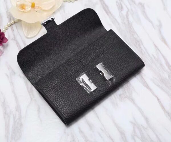 1:1 Replica Hermes Constance Togo Long Wallet 20cm/7.9in Silver Toned Hardware For Women Black