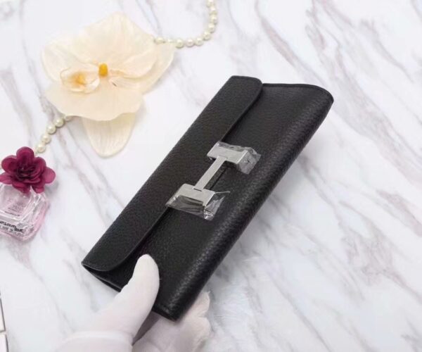 1:1 Replica Hermes Constance Togo Long Wallet 20cm/7.9in Silver Toned Hardware For Women Black