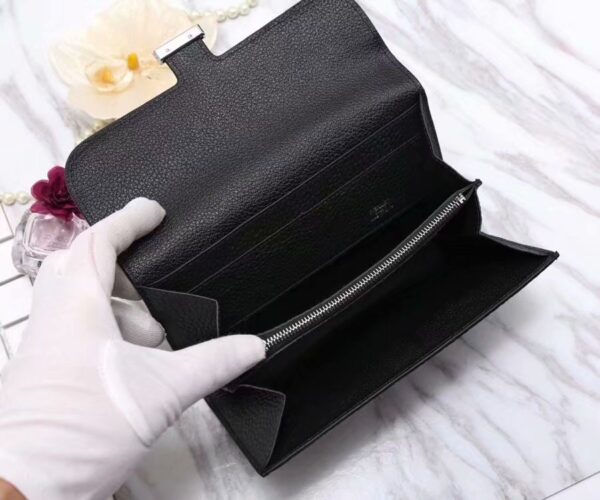 1:1 Replica Hermes Constance Togo Long Wallet 20cm/7.9in Silver Toned Hardware For Women Black