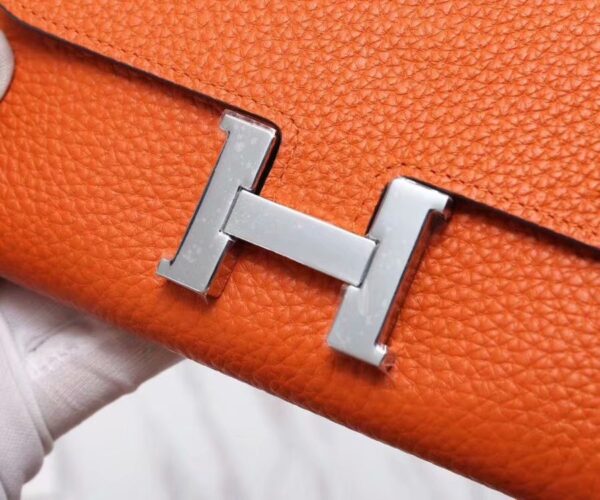 1:1 Replica Hermes Constance Togo Long Wallet 20cm/7.9in Silver Toned Hardware For Women Orange