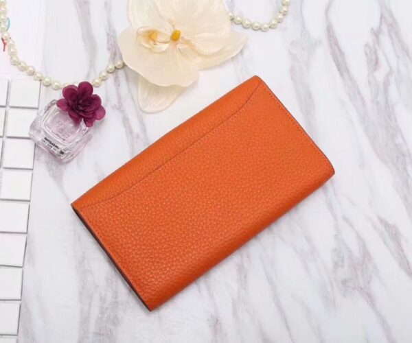 1:1 Replica Hermes Constance Togo Long Wallet 20cm/7.9in Silver Toned Hardware For Women Orange