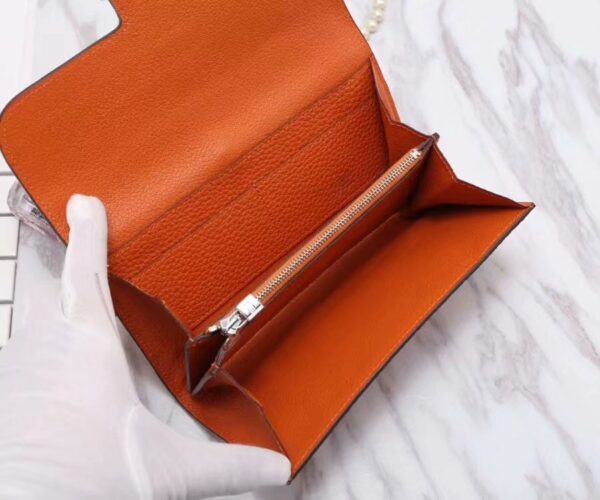1:1 Replica Hermes Constance Togo Long Wallet 20cm/7.9in Silver Toned Hardware For Women Orange