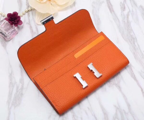 1:1 Replica Hermes Constance Togo Long Wallet 20cm/7.9in Silver Toned Hardware For Women Orange