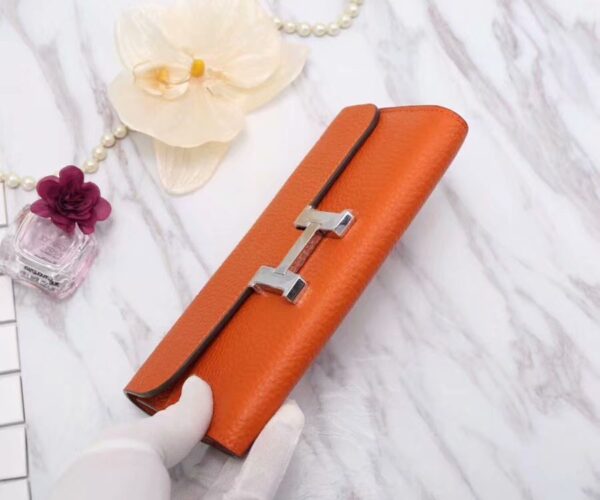 1:1 Replica Hermes Constance Togo Long Wallet 20cm/7.9in Silver Toned Hardware For Women Orange