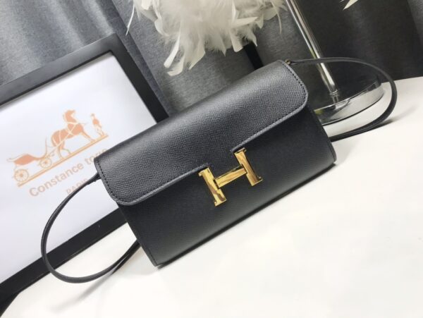 1:1 Replica Hermes Constance Togo Long Wallet  21cm/8.3in Gold Toned Hardware For Women Black