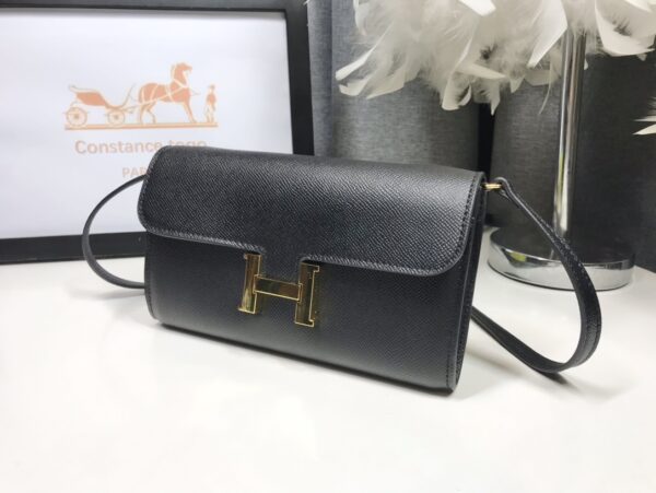 1:1 Replica Hermes Constance Togo Long Wallet  21cm/8.3in Gold Toned Hardware For Women Black