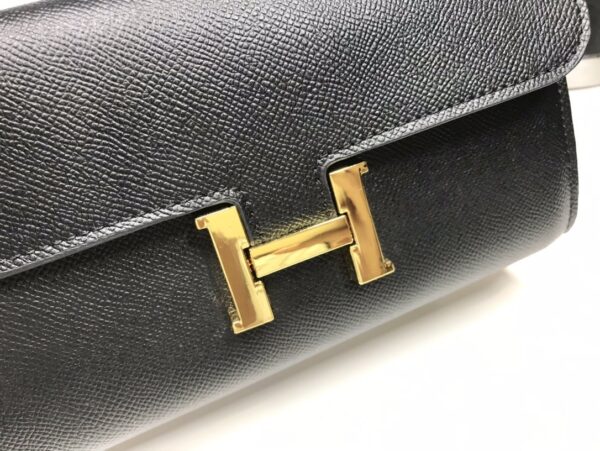 1:1 Replica Hermes Constance Togo Long Wallet  21cm/8.3in Gold Toned Hardware For Women Black