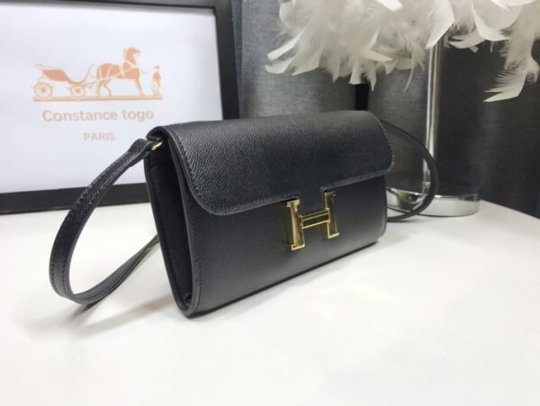1:1 Replica Hermes Constance Togo Long Wallet  21cm/8.3in Gold Toned Hardware For Women Black