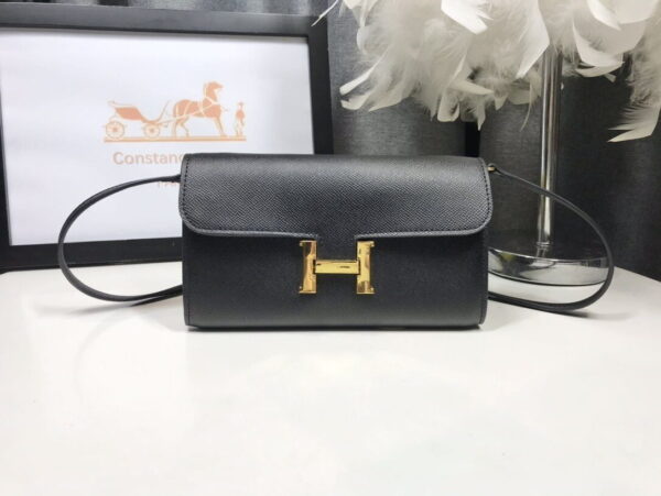 1:1 Replica Hermes Constance Togo Long Wallet  21cm/8.3in Gold Toned Hardware For Women Black