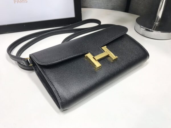 1:1 Replica Hermes Constance Togo Long Wallet  21cm/8.3in Gold Toned Hardware For Women Black