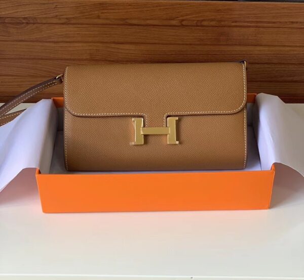 1:1 Replica Hermes Constance Togo Long Wallet  21cm/8.3in Gold Toned Hardware For Women Brown