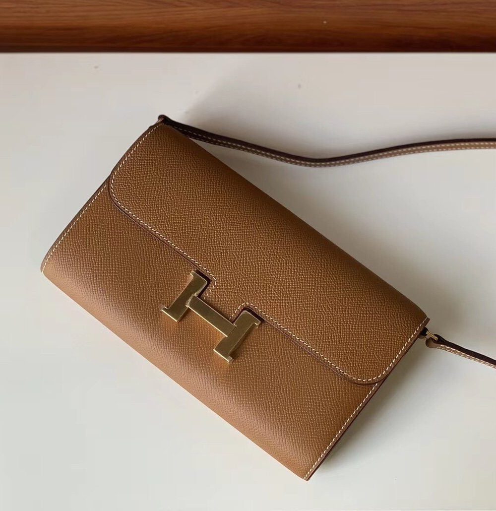 1:1 Replica Hermes Constance Togo Long Wallet  21cm/8.3in Gold Toned Hardware For Women Brown