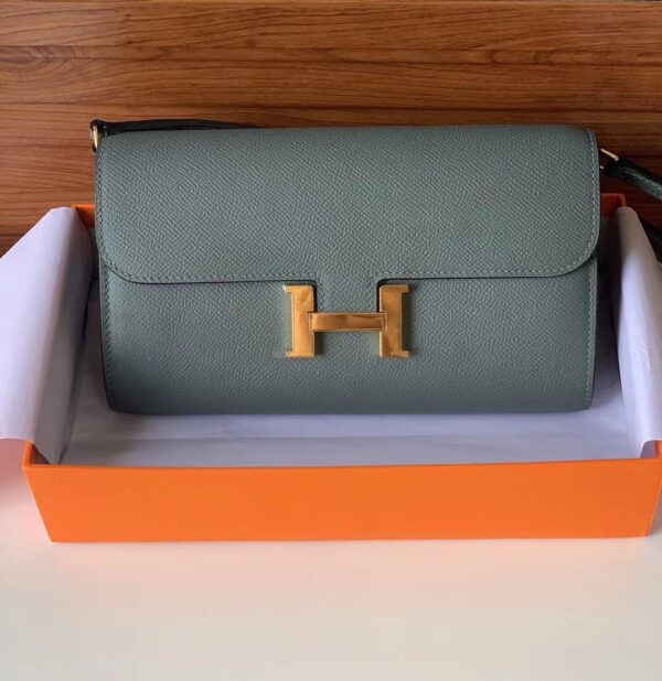1:1 Replica Hermes Constance Togo Long Wallet 21cm/8.3in Gold Toned Hardware For Women Grey