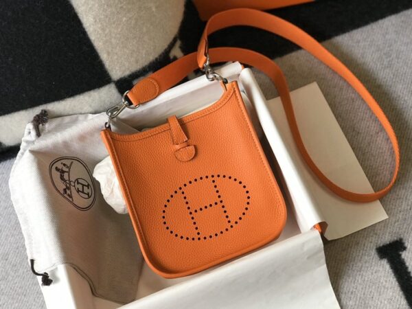 1:1 Replica Hermes Evelyne 16 Amazone Bag Orange With Silver-Toned Hardware For Women, Women's Shoulder And Crossbody Bags 6.3in/16cm